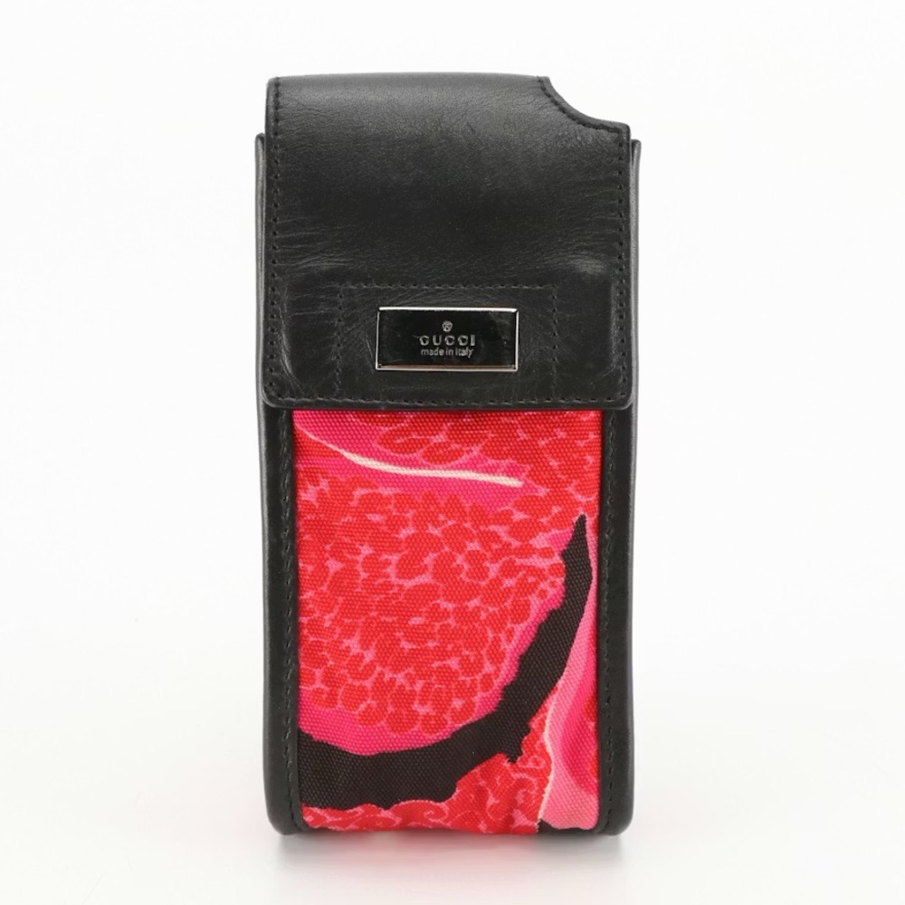 Gucci Phone Holder Accessory in Printed Nylon and Leather Trim